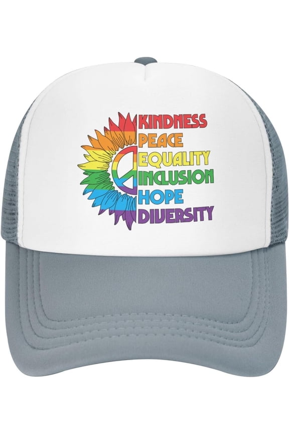 LGBT Pride Month Mesh Hat Rainbow Sunflower Kindness Trucker Hat Gay Pride Lesbian Love Cap for Men Women Black