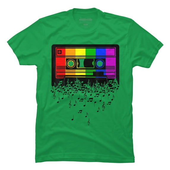 LGBT Pride Rainbow Flag Music Note Cassette Adult Kelly Green Graphic Tee - Design By Humans 3XL