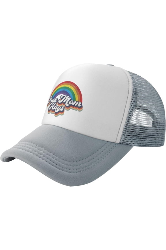 LGBT Pride Rainbow Gay Allyship Free Mom Hugs Heart Adult Mesh Baseball Caps Trucker Hats Breathable Snapback Caps