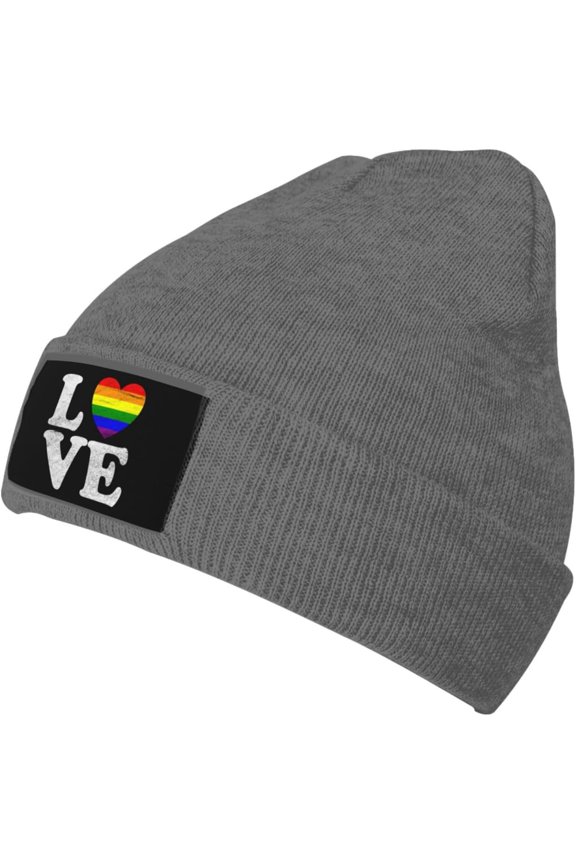 LGBT Pride-Rainbow-Love Heart Gifts Black Unisex Adult Knit Beanie for Men Women Warm Hats