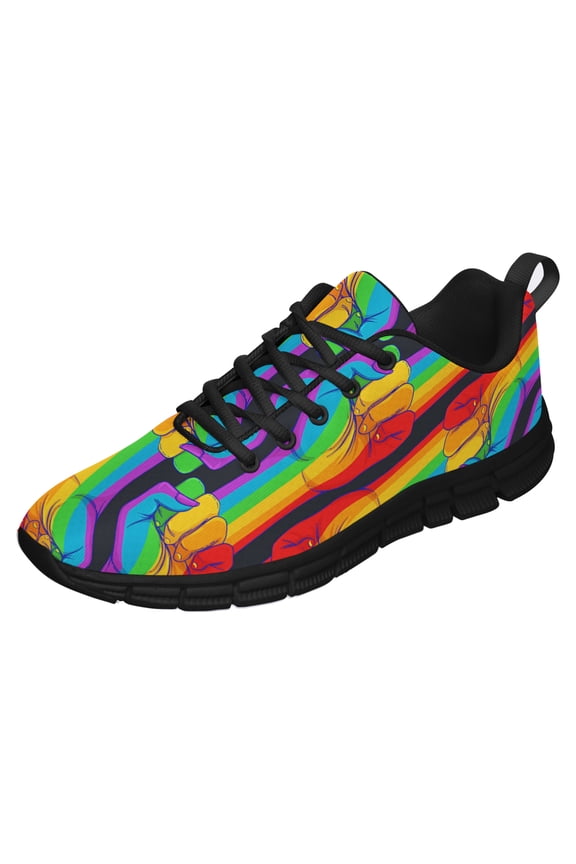 LGBT Pride Shoes Men Women Fashion Rainbow Sneakers Lightweight Breathable Running Shoes Gift for Gay Lesbian Black Size 3.5