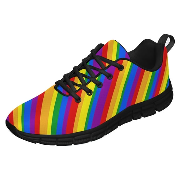 LGBT Pride Shoes Men Women Fashion Rainbow Sneakers Lightweight Breathable Running Shoes Gift for Gay Lesbian Black Size 3.5
