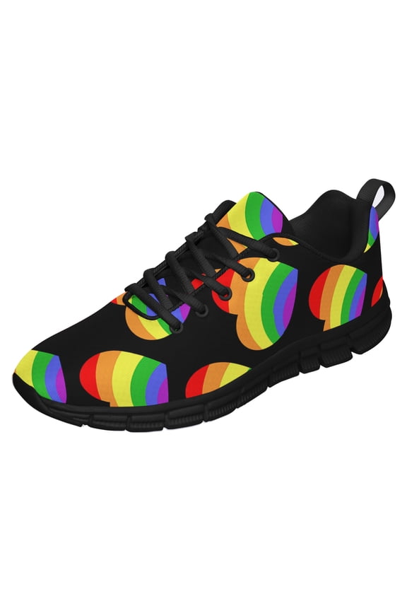 LGBT Pride Shoes Men Women Fashion Rainbow Sneakers Lightweight Breathable Running Shoes Gift for Gay Lesbian Black Size 3.5