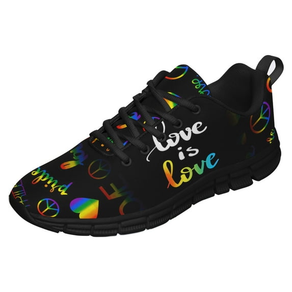 LGBT Pride Shoes Men Women Fashion Rainbow Sneakers Lightweight Breathable Running Shoes Gift for Gay Lesbian Black Size 4