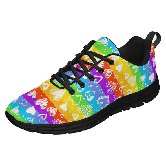 LGBT Pride Shoes Men Women Fashion Rainbow Sneakers Lightweight Breathable Running Shoes Gift for Gay Lesbian Black Size 5