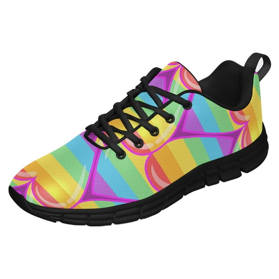 LGBT Pride Shoes Men Women Fashion Rainbow Sneakers Lightweight Breathable Running Shoes Gift for Gay Lesbian Black Size 6
