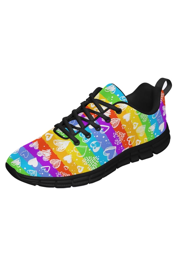 LGBT Pride Shoes Men Women Fashion Rainbow Sneakers Lightweight Breathable Running Shoes Gift for Gay Lesbian Black Size 8