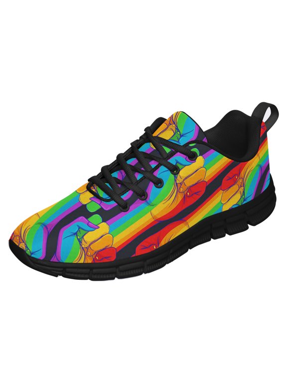 LGBT Pride Shoes Men Women Fashion Rainbow Sneakers Lightweight Breathable Running Shoes Gift for Gay Lesbian Black Size 9.5