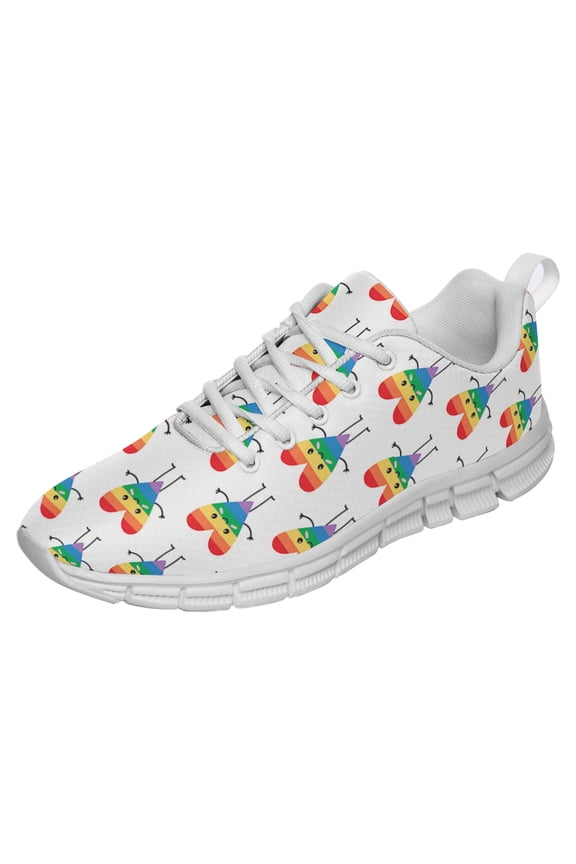 LGBT Pride Shoes Men Women Fashion Rainbow Sneakers Lightweight Breathable Running Shoes Gift for Gay Lesbian White Size 10.5