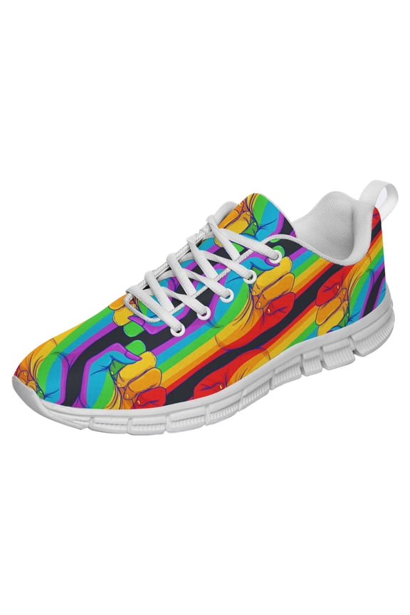 LGBT Pride Shoes Men Women Fashion Rainbow Sneakers Lightweight Breathable Running Shoes Gift for Gay Lesbian White Size 3.5