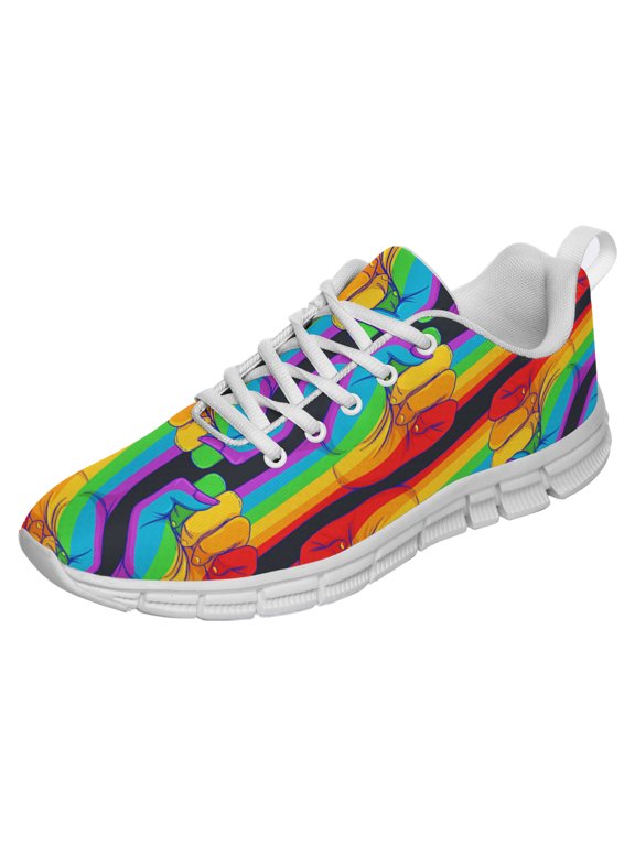 LGBT Pride Shoes Men Women Fashion Rainbow Sneakers Lightweight Breathable Running Shoes Gift for Gay Lesbian White Size 3.5