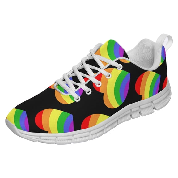 LGBT Pride Shoes Men Women Fashion Rainbow Sneakers Lightweight Breathable Running Shoes Gift for Gay Lesbian White Size 4