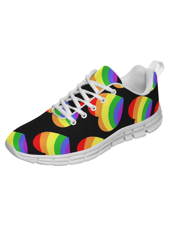 LGBT Pride Shoes Men Women Fashion Rainbow Sneakers Lightweight Breathable Running Shoes Gift for Gay Lesbian White Size 4
