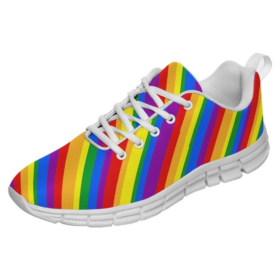 LGBT Pride Shoes Men Women Fashion Rainbow Sneakers Lightweight Breathable Running Shoes Gift for Gay Lesbian White Size 5