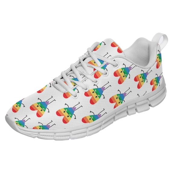 LGBT Pride Shoes Men Women Fashion Rainbow Sneakers Lightweight Breathable Running Shoes Gift for Gay Lesbian White Size 6