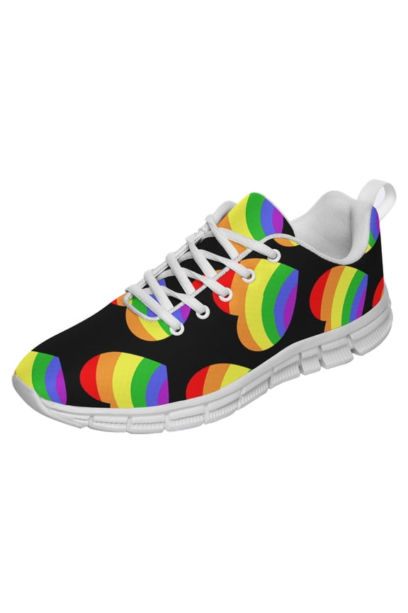 LGBT Pride Shoes Men Women Fashion Rainbow Sneakers Lightweight Breathable Running Shoes Gift for Gay Lesbian White Size 6