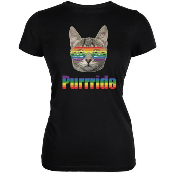 LGBT Purride Funny Cat Black Juniors Soft T-Shirt - X-Large