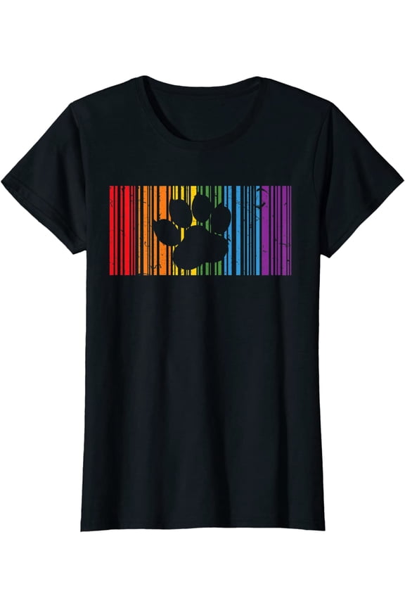 LGBT Rainbow Colors Barcode Icon Pride Bear Paw Gift T-Shirt