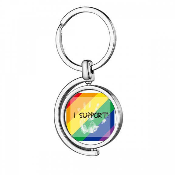 LGBT Rainbow Flag I Support Rotating Keychain Metal Keyring Holder