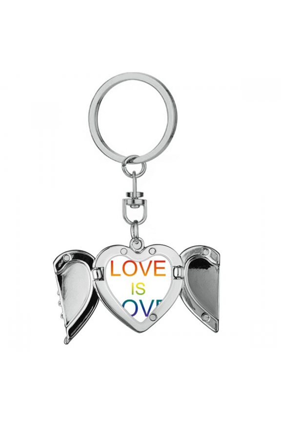 LGBT Rainbow Flag Love Is Love Heart Angel Wing Key Chain Holder
