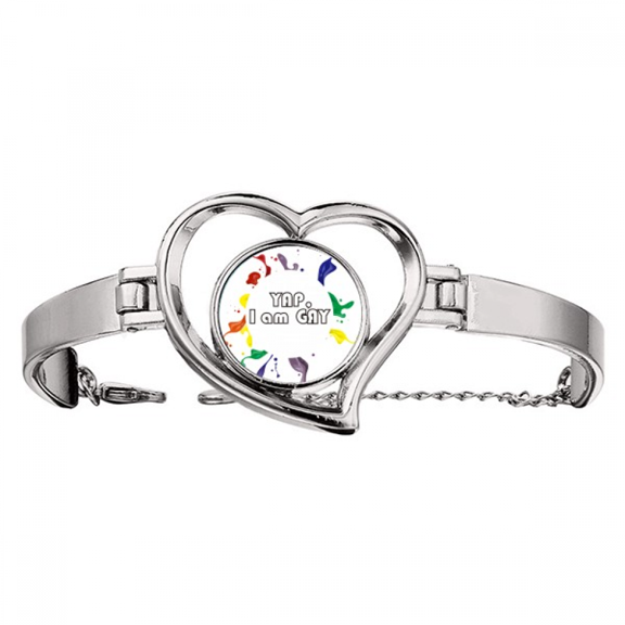 LGBT Rainbow Flag Yap I Am Men Bracelet Heart Jewelry Wire Bangle