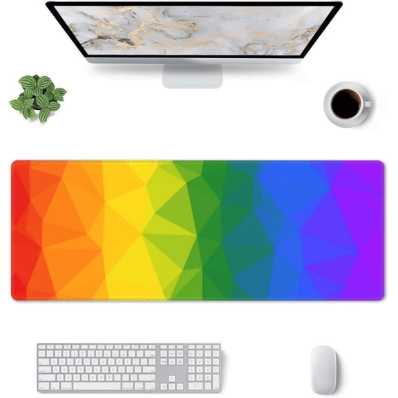 LGBT Rainbow Gaming Mouse Pad Pride Large Mouse Pad (31.5x11.8 Inch) Non-Slip Rubber Base Large Desk Mat Desk Protector for Home Office Gaming Work
