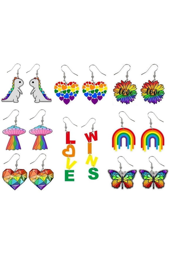 LGBT Rainbow Gifts Love Heart Dinosaurs Gay Pride Drop Dangle Earrings Set for Women Acrylic Bisexual Lesbian Gay Birthday Jewelry