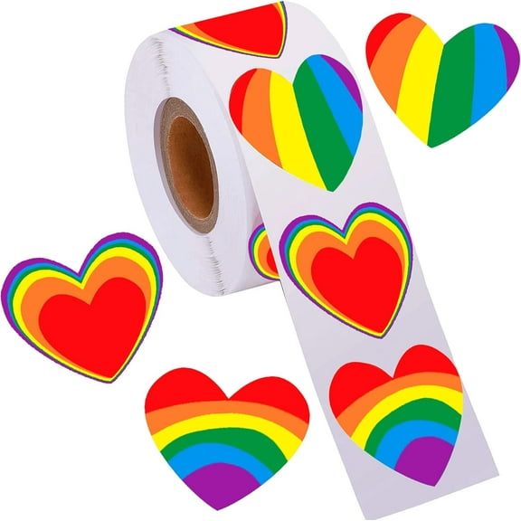 LGBT Rainbow Love Gay Stickers 1.5inch Heart Shaped Colorful Decals for Valentine's Day 500Pcs