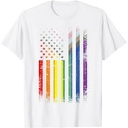 LGBT Rainbow Pride Flag USA Flag Vintage Distressed Grunge T-Shirt
