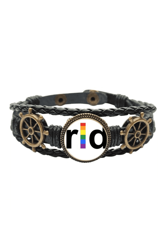 LGBT Rainbow Transgender Leather Braided Ocean Bracelet Wristband