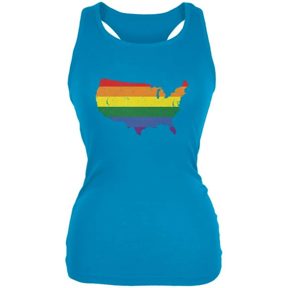LGBT Rainbow USA Pale Blue Juniors Soft Tank Top - 2X-Large