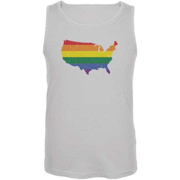 LGBT Rainbow USA White Adult Tank Top - Small