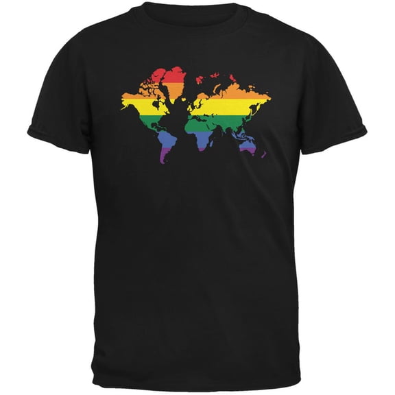 LGBT Rainbow World Map Black Adult T-Shirt - X-Large