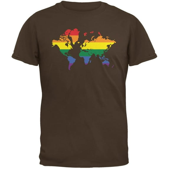 LGBT Rainbow World Map Brown Adult T-Shirt - Medium