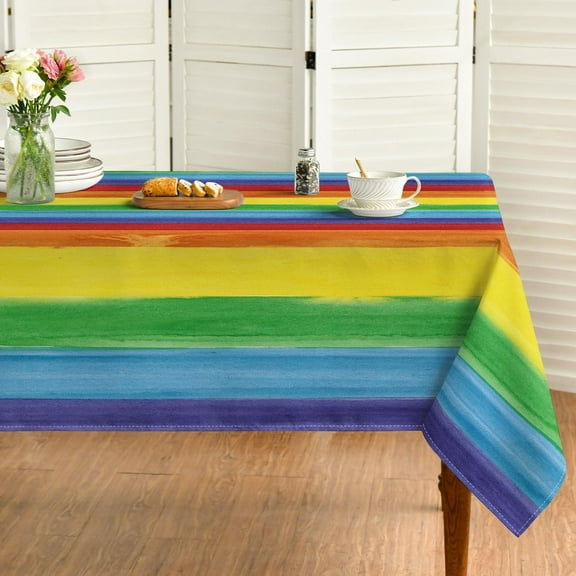 LGBT Rectangular Tablecloth 60×104 Inch, Gay Pride Flag Rainbow Washable Table Cover for Party Picnic Dinner Decor