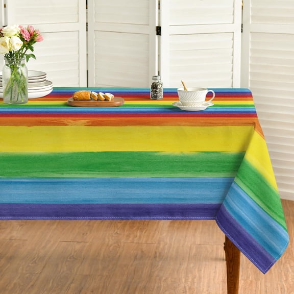 LGBT Rectangular Tablecloth 60×120 Inch, Gay Pride Flag Rainbow Washable Table Cover for Party Picnic Dinner Decor