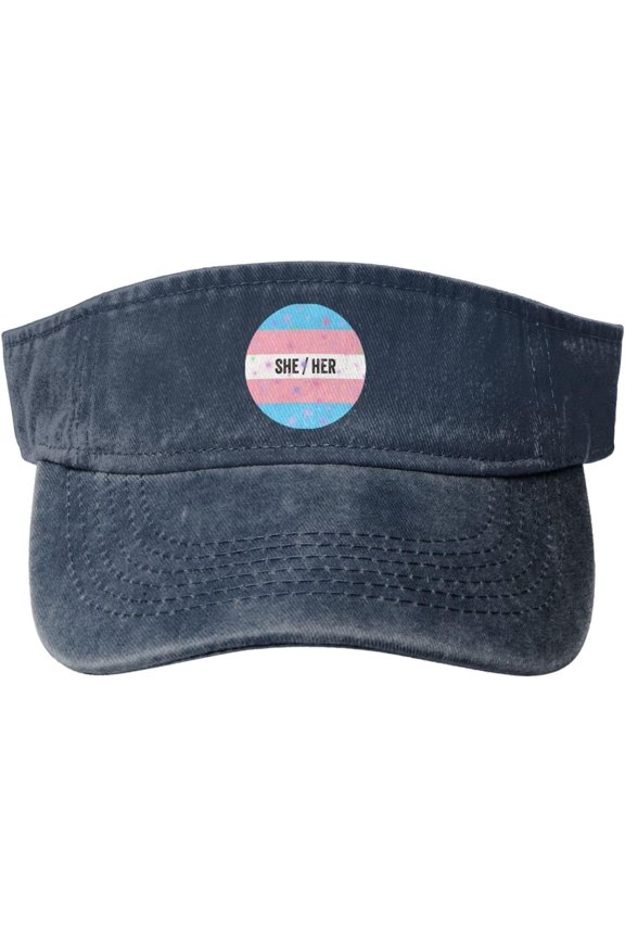 LGBT She Her Pronouns Trans Pride Sport Sun Visor Hats Cotton Ball Caps Empty Top Baseball Sun Cap for Men Women,Black