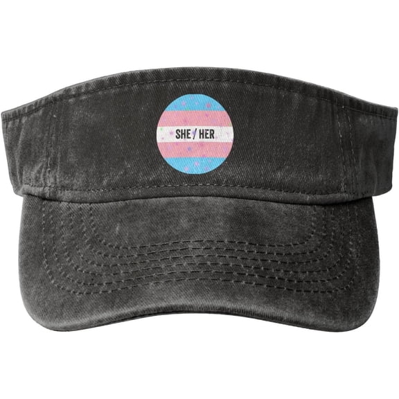 LGBT She Her Pronouns Trans Pride Sport Sun Visor Hats Cotton Ball Caps Empty Top Baseball Sun Cap for Men Women,Black