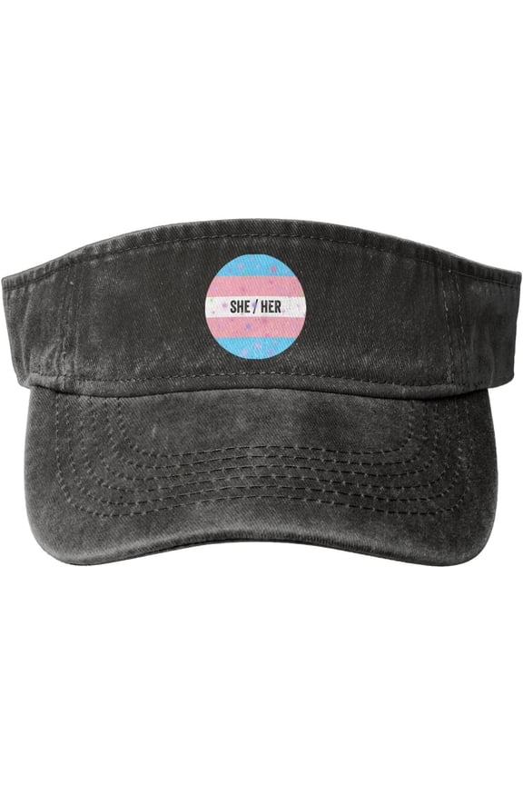 LGBT She Her Pronouns Trans Pride Sport Sun Visor Hats for Women Empty Top Baseball Cap Sunscreen Visor Caps,Black