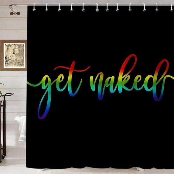 LGBT Shower Curtain, Colorful Get Naked Shower Curtain, Black Shower Curtain, Funny Quotes Gay Pride Lesbian Rainbow LGBTQ Modern Bathroom Decor, Waterproof Fabric Shower Curtain, 72 X 72 Inch