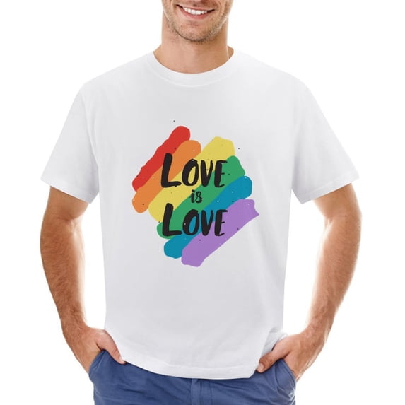 LGBT Symbol Love Is Love Men’s T-Shirt 100% Cotton Casual Short Sleeve Tops Gift Tee White M