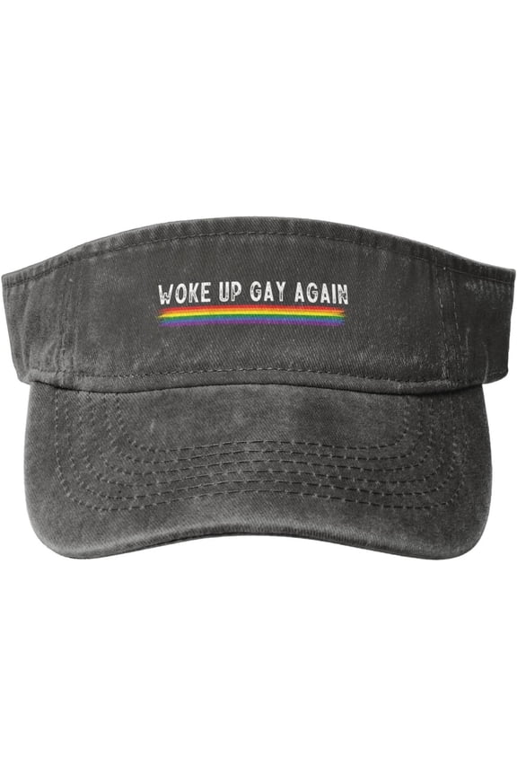 LGBT Woke Up Gay Again Sports Sun Visor Hat for Men Women,Empty Top Sun Hats Topless Cap,Black