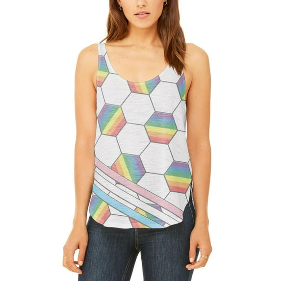 LGBT World Cup LGBT Pride Soccer Ball Juniors Flowy Side Slit Tank Top Multi SM