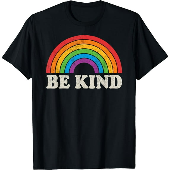 LGBTQ Be Kind Gay Pride LGBT Ally Rainbow Flag Retro Vintage T-Shirt