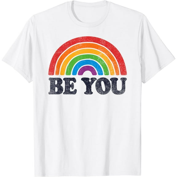 LGBTQ Be You Gay Pride LGBT Ally Rainbow Flag Retro Vintage T-Shirt mens t shirt，white，women，funny，misfits，men，journey，t-shirt