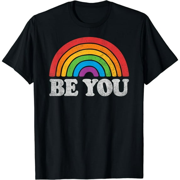 LGBTQ Be You Gay Pride LGBT Ally Rainbow Flag Retro Vintage T-Shirt
