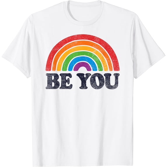 LGBTQ Be You Gay Pride LGBT Ally Rainbow Flag Retro Vintage T-Shirt