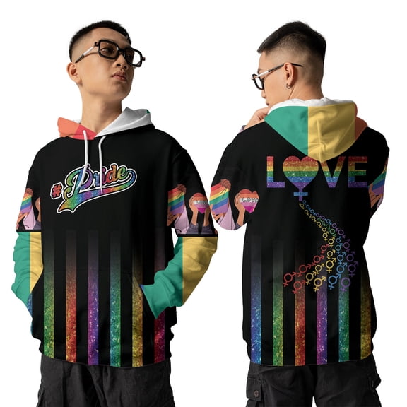 LGBTQ Colorful Graphic Hooded Sweatshirt, Unisex Pride Rainbow Hoodie, Spread Love Graphic 3D Hoodie