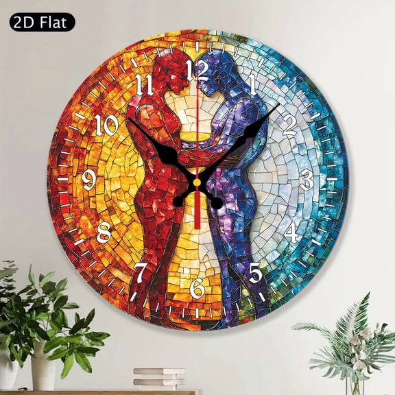 LGBTQ Couple Silhouette Round Wall Clock, Gay Couple Silhouette Pride Wall Clock, Romantic LGBTQ Decor, Gay Pride Romantic Wall Clock Decor, Wedding Gift Home Decor