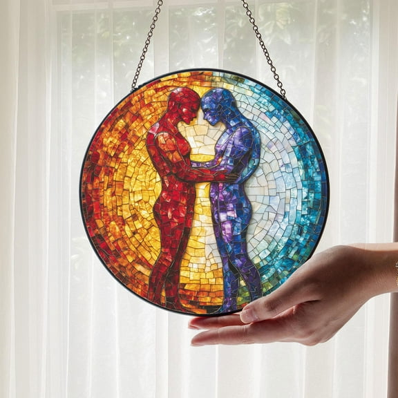 LGBTQ Couple Suncatcher, Gay Couple Silhouette Suncatcher, LGBTQ Sun Catcher, Gay Pride Romantic Decor, Romantic LGBTQ Decor, Wedding Gift